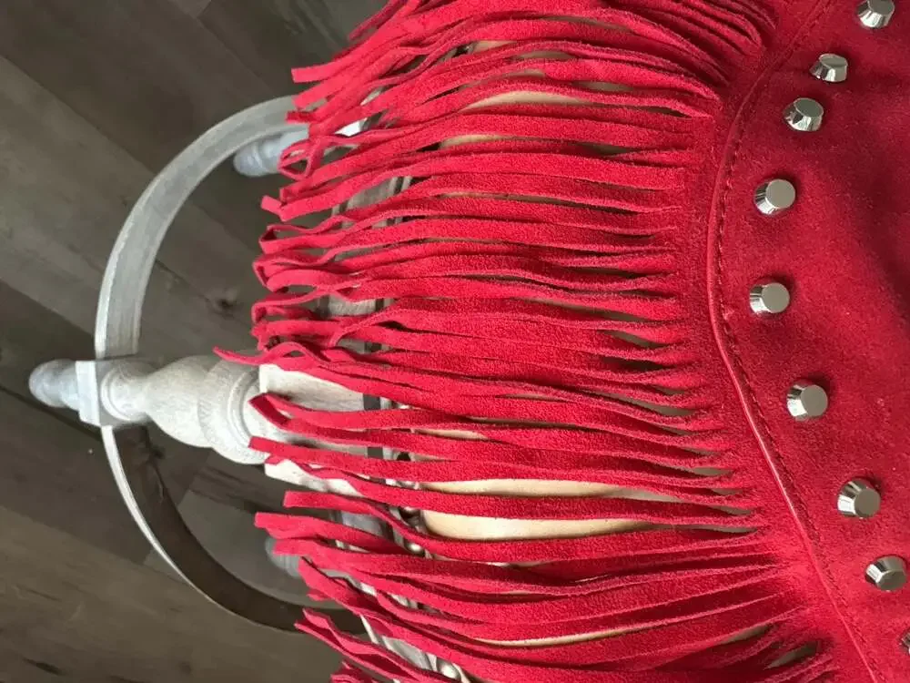 MICHAEL Michael Kors Red Suede Billy Large Fringe Hobo Bag